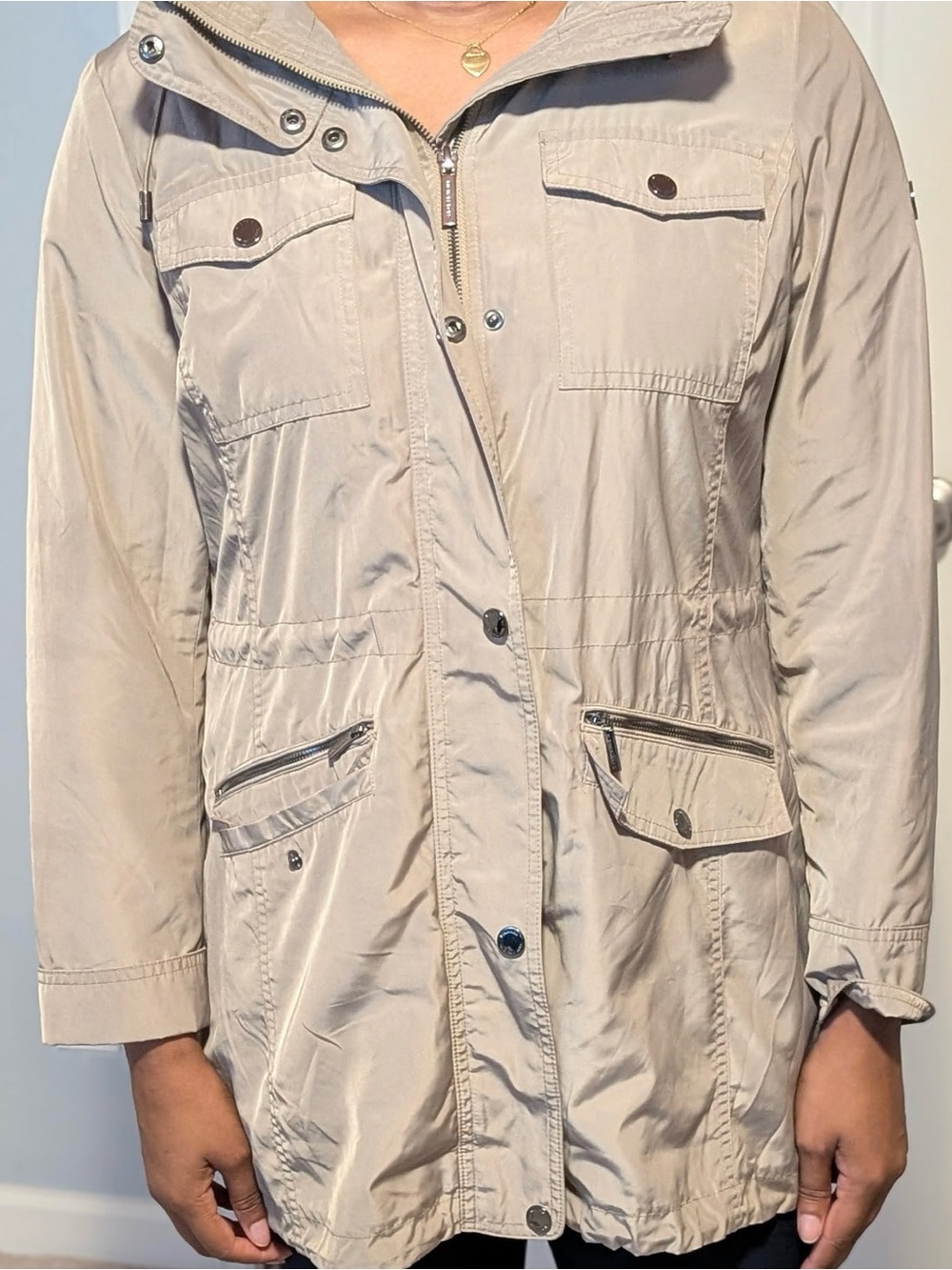 Michael Kors khaki hooded anorak jacket sz L utility